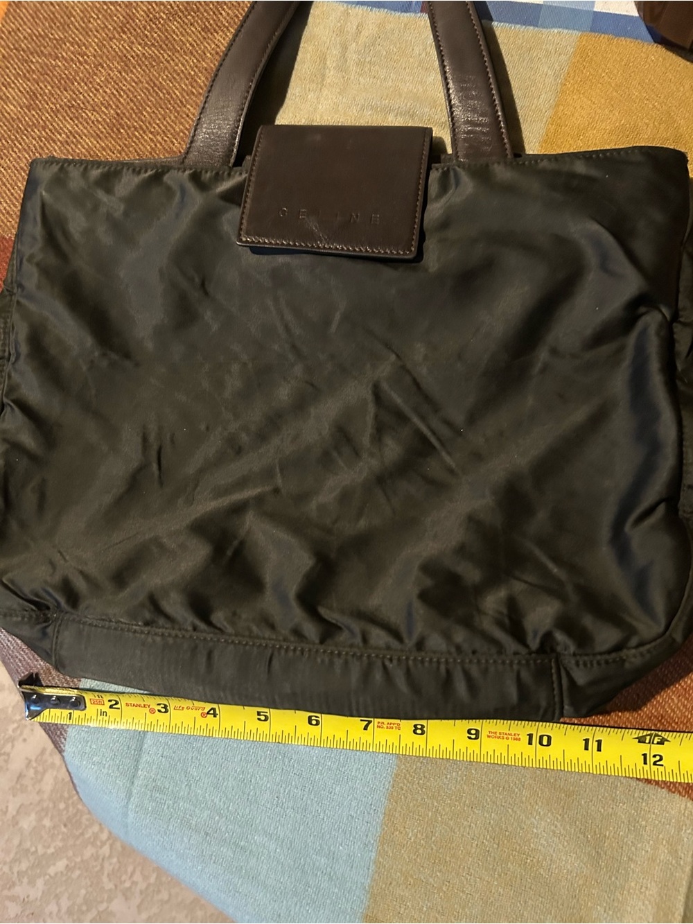 Celine Dark Brown Nylon Tote with Leather Trim